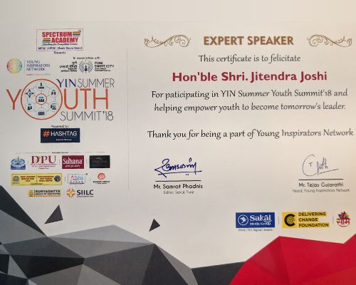 Youth Summit 2018 Expert Speaker Certificate