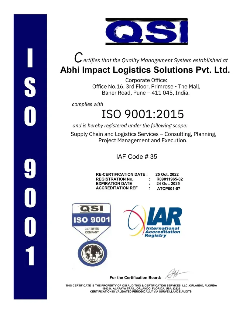 Impact Logistics ISO Certificate